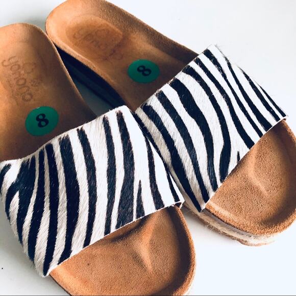 Yokono Women's 8 Calf Hair Animal Print Orthotic Comfort Slide Sandal - Picture 14 of 16